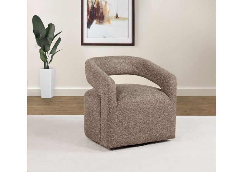 907538 Westhill Boucle Upholstered Swivel Accent Chair Rocky Road