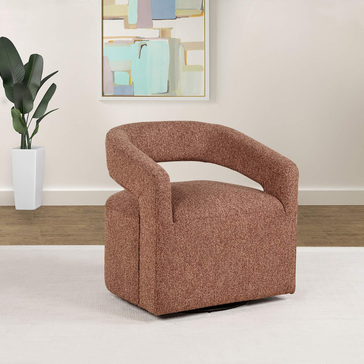 907539 Westhill Boucle Upholstered Swivel Accent Chair Berry