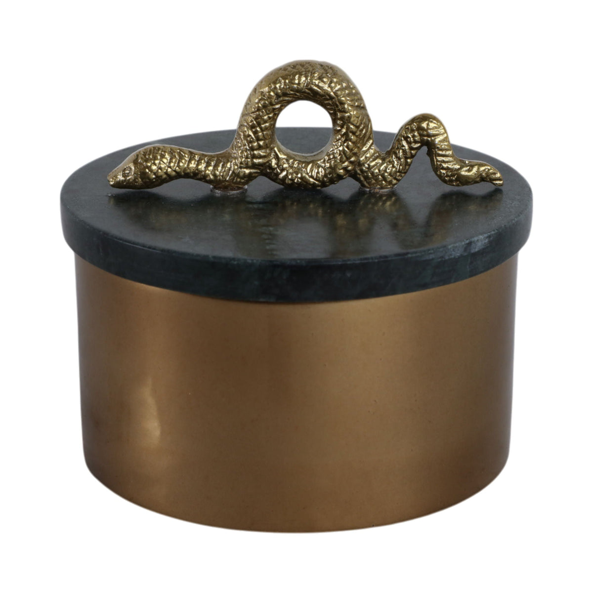 5" x 5" Round Marble & Metal Box With Snake - Green / Gold
