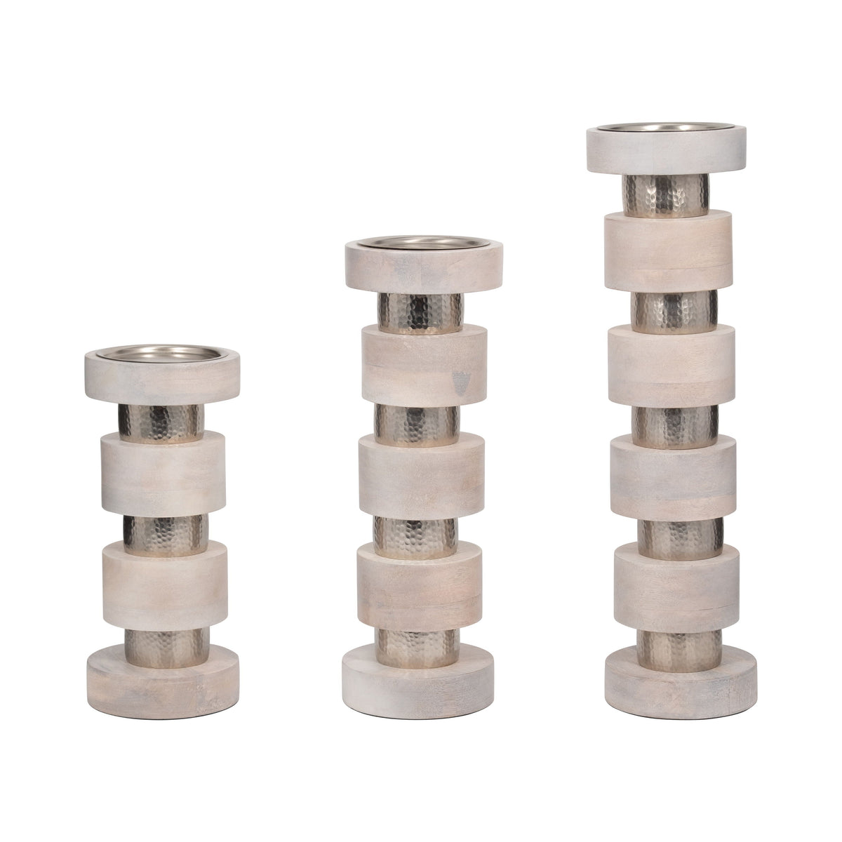 13" / 17" / 22" Hollis Wood Candle Sticks (Set of 3) - Antique White
