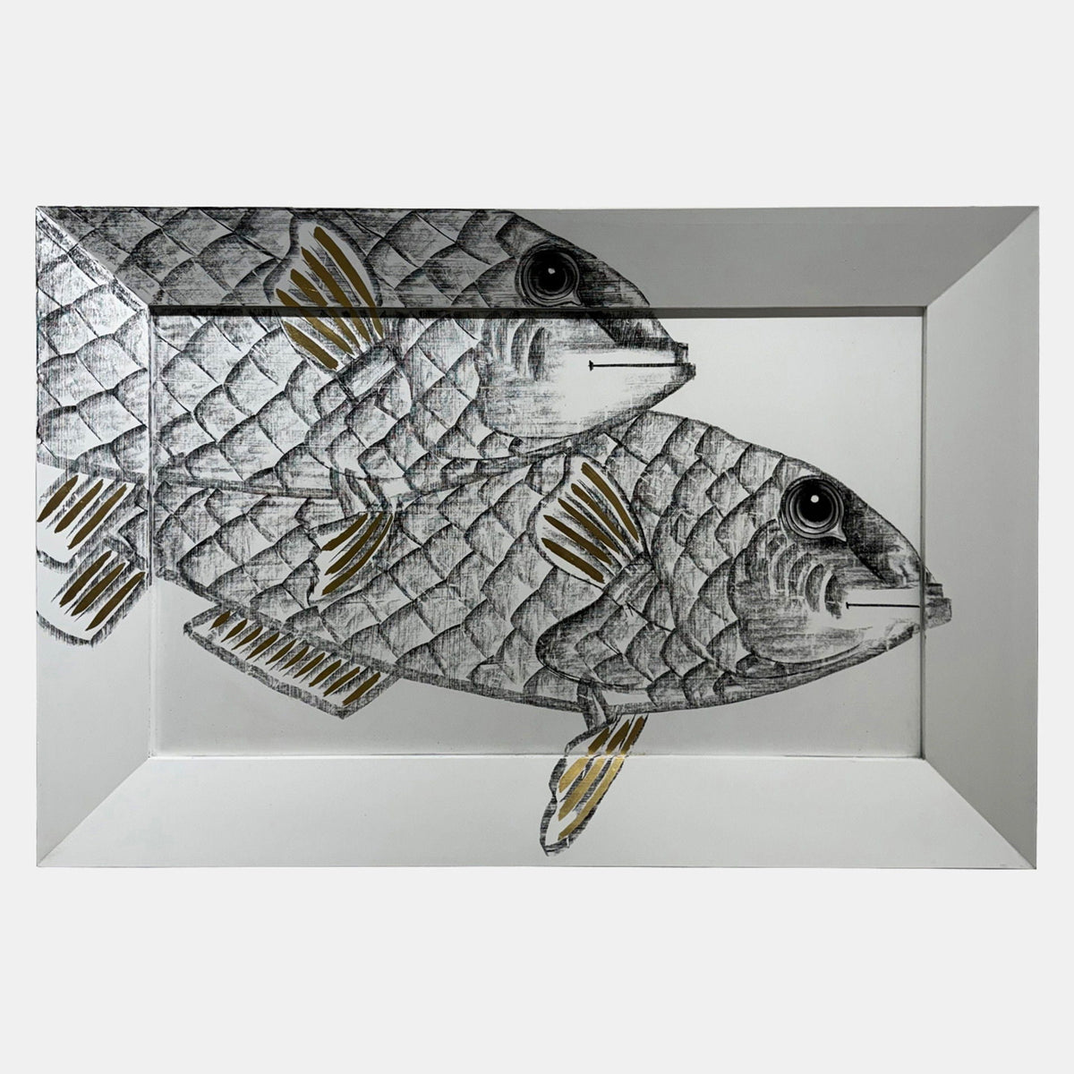 71" x 47" Hand Painted Keep Swimming - White / Black