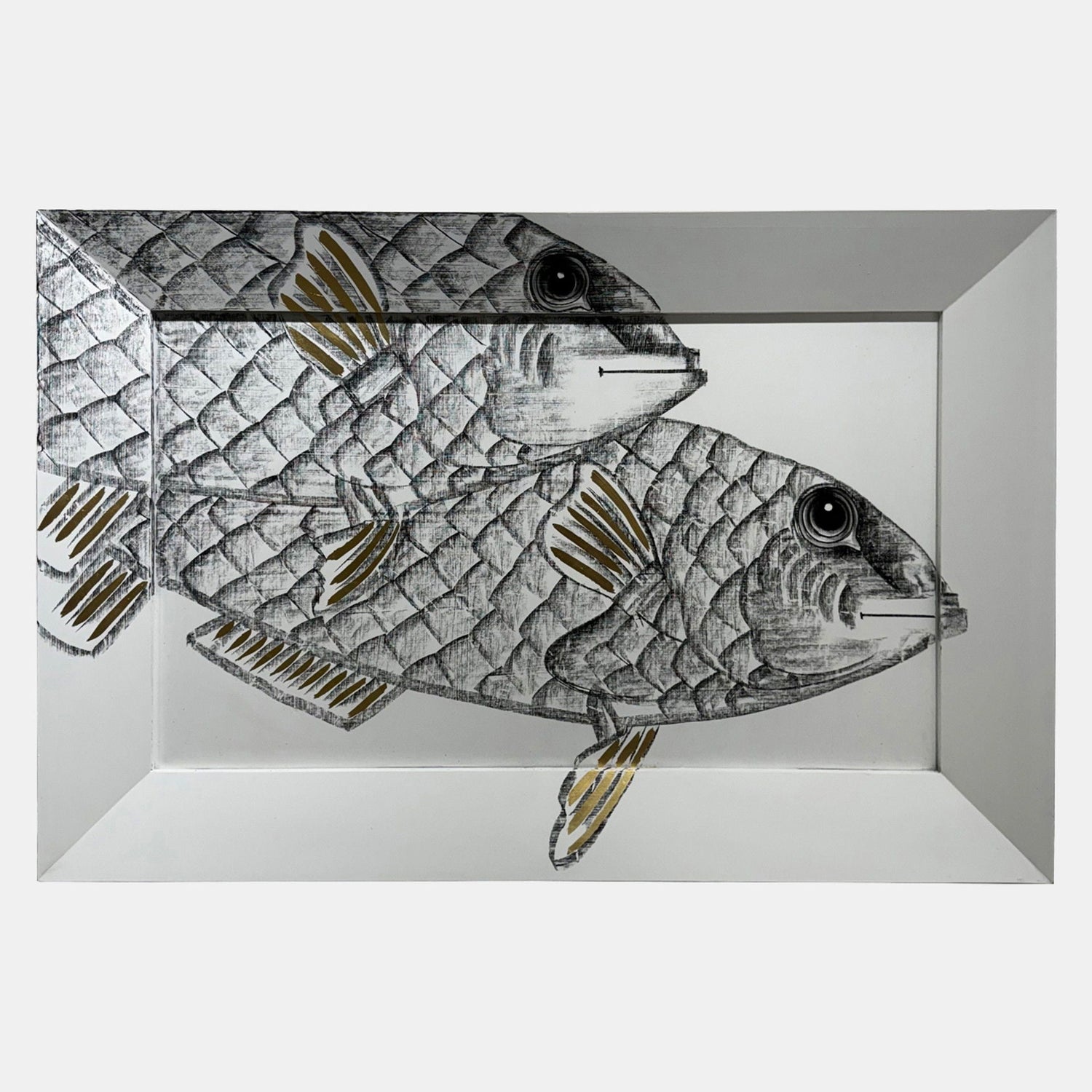 71" x 47" Hand Painted Keep Swimming - White / Black