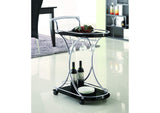 910001 Elfman 2-tier Glass Shelf Metal Bar Cart Black and Chrome