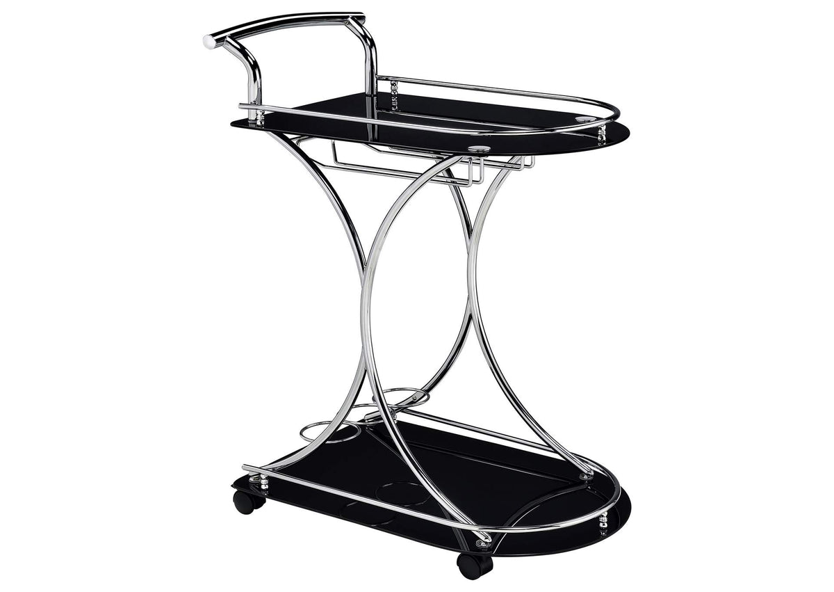 Elfman 2-tier Glass Shelf Metal Bar Cart Black and Chrome