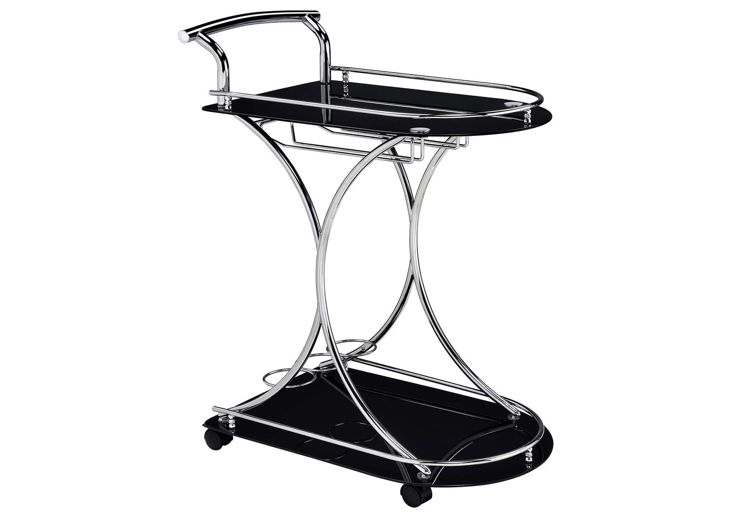 Elfman 2-tier Glass Shelf Metal Bar Cart Black and Chrome