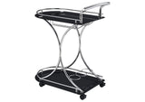 910001 Elfman 2-tier Glass Shelf Metal Bar Cart Black and Chrome
