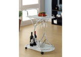 910002 Elfman 2-tier Glass Shelf Metal Bar Cart White and Chrome