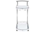910002 Elfman 2-tier Glass Shelf Metal Bar Cart White and Chrome