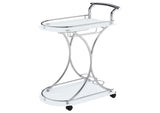 910002 Elfman 2-tier Glass Shelf Metal Bar Cart White and Chrome