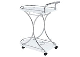 910002 Elfman 2-tier Glass Shelf Metal Bar Cart White and Chrome