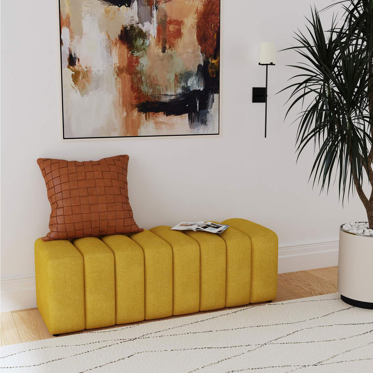 910292 Summer Fabric Upholstered Tufted Accent Bench Mustard Yellow