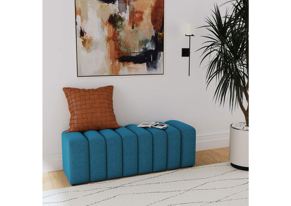 910293 Summer Fabric Upholstered Tufted Accent Bench Peacock Blue