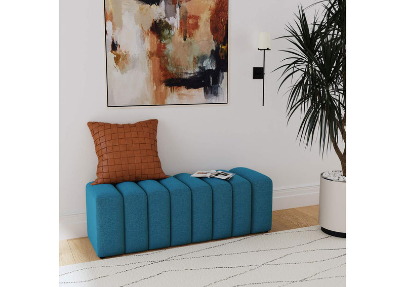 910293 Summer Fabric Upholstered Tufted Accent Bench Peacock Blue
