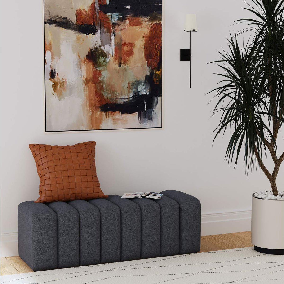 910294 Summer Fabric Upholstered Tufted Accent Bench Charcoal