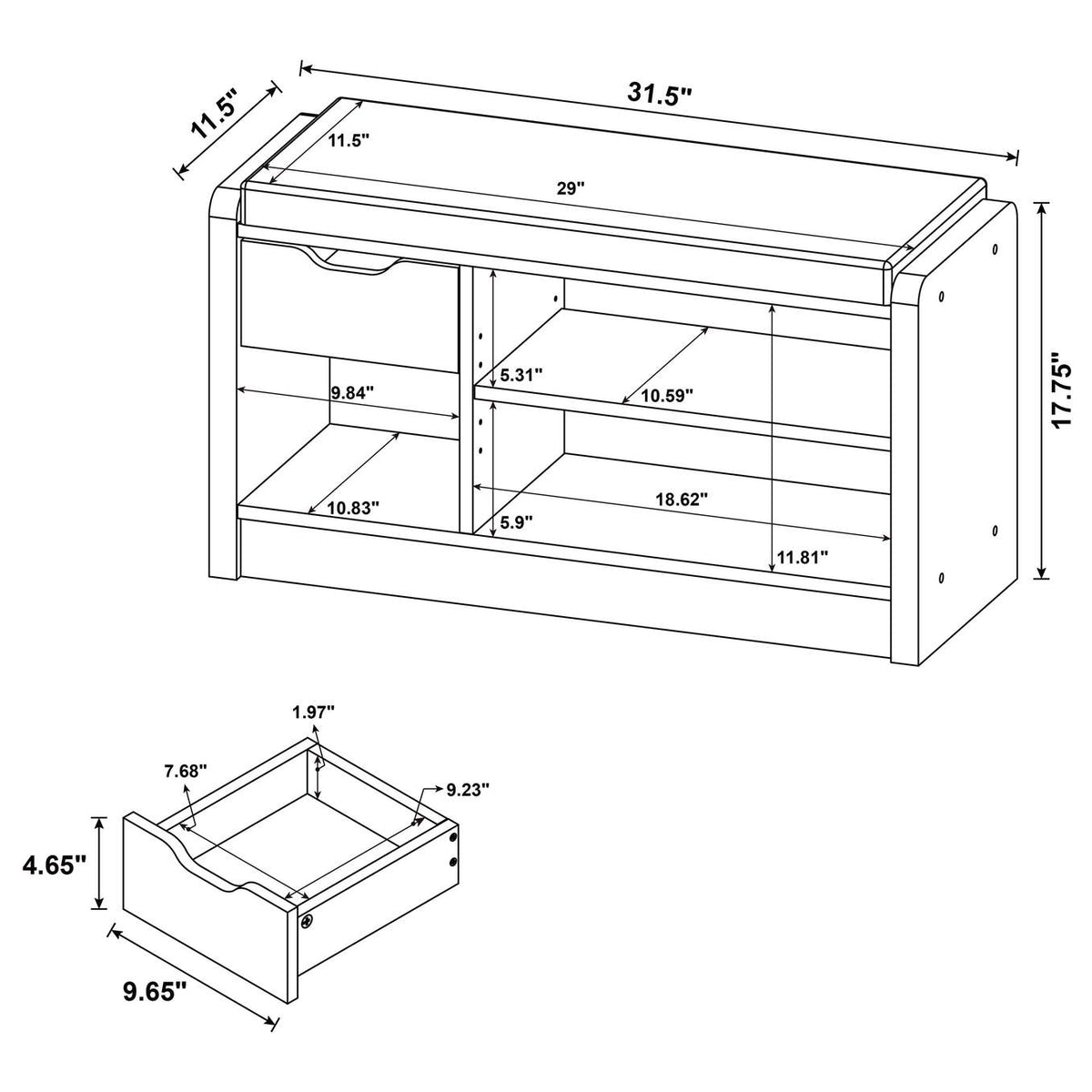 910323 Arrington Storage Bench Black