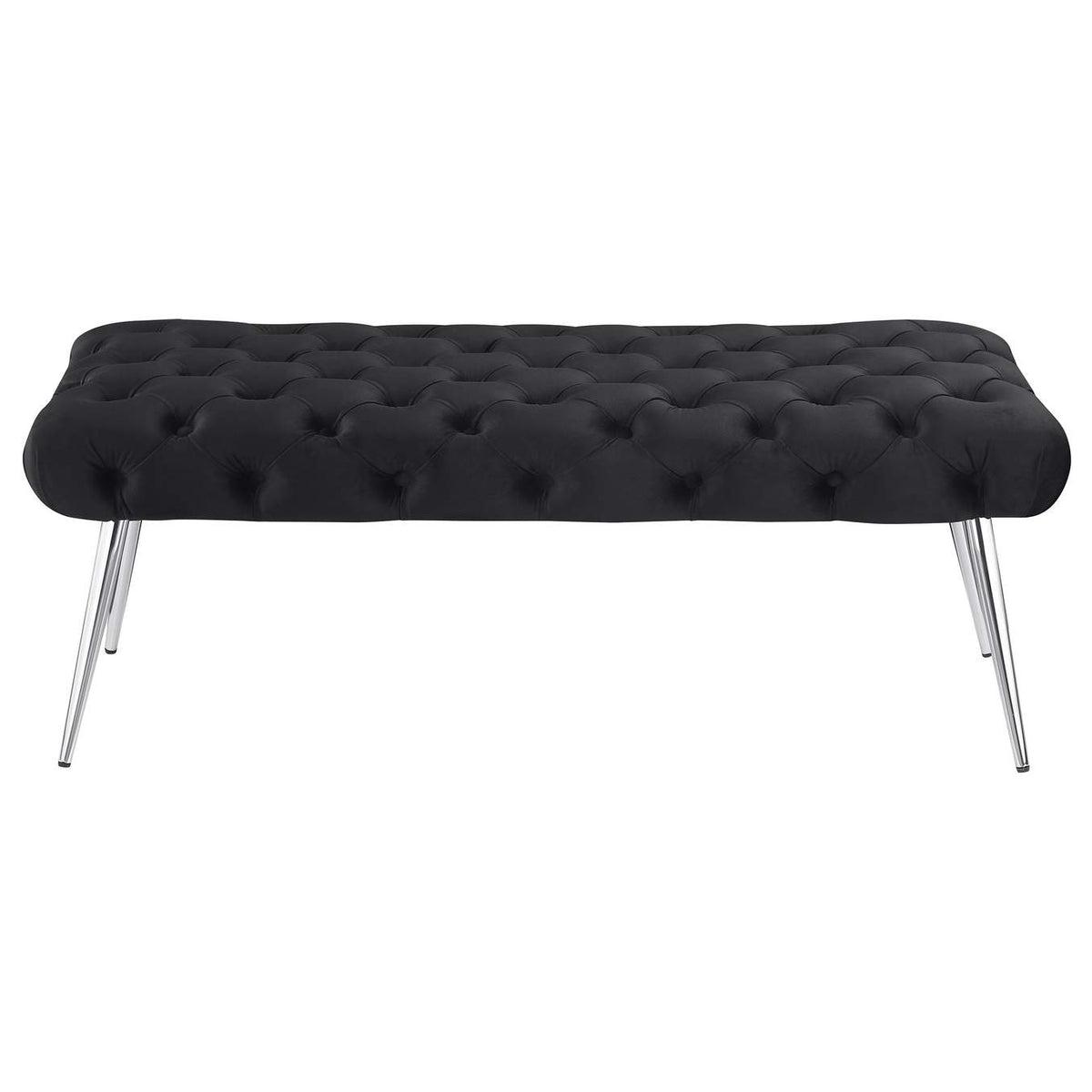 910333 Ella Upholstered Tufted Bench Stainless Steel Legs Black