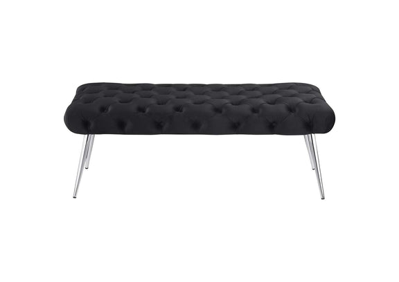 910333 Ella Upholstered Tufted Bench Stainless Steel Legs Black