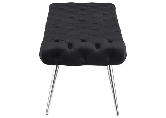 910333 Ella Upholstered Tufted Bench Stainless Steel Legs Black