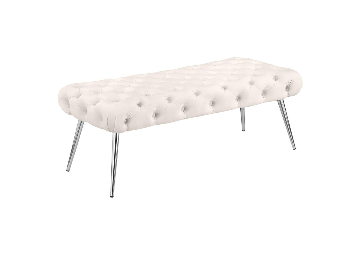910334 Ella Upholstered Tufted Bench Stainless Steel Legs Ivory