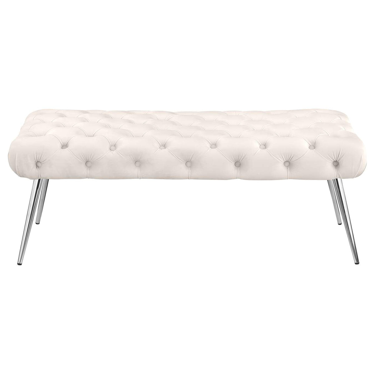 910334 Ella Upholstered Tufted Bench Stainless Steel Legs Ivory