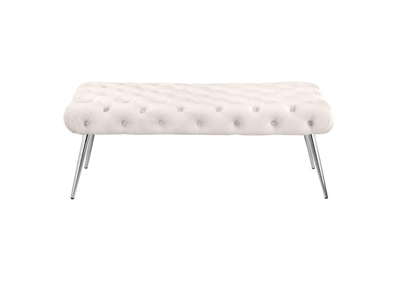 910334 Ella Upholstered Tufted Bench Stainless Steel Legs Ivory