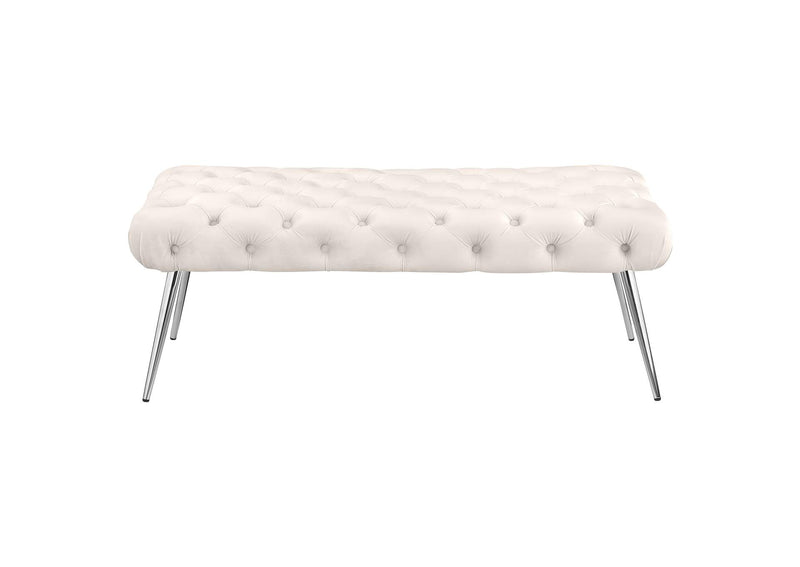 910334 Ella Upholstered Tufted Bench Stainless Steel Legs Ivory
