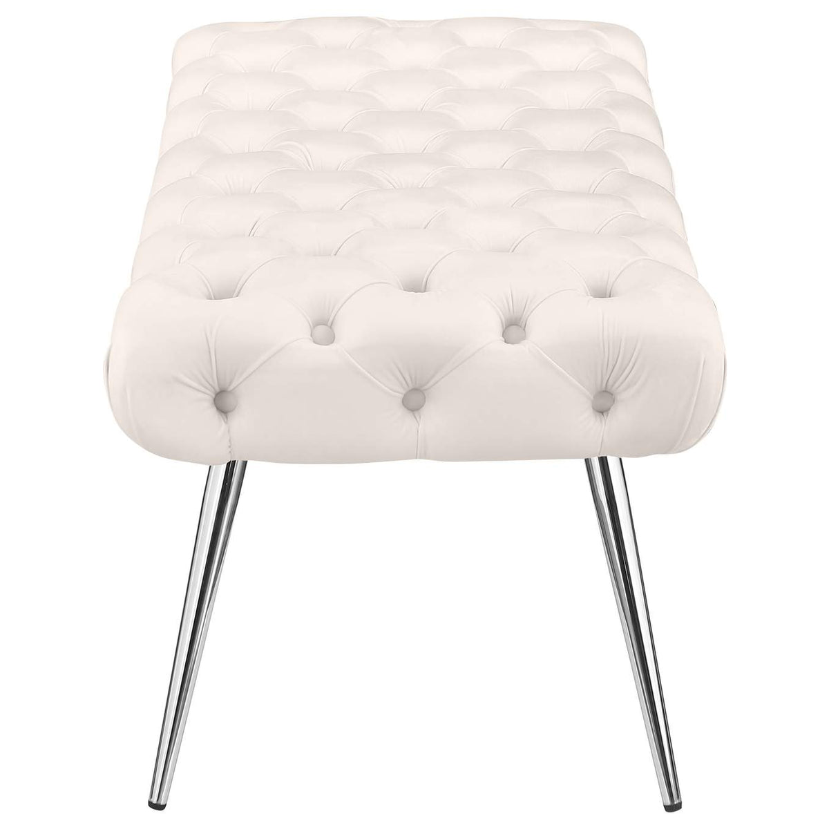 910334 Ella Upholstered Tufted Bench Stainless Steel Legs Ivory