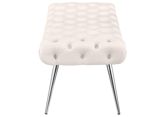 910334 Ella Upholstered Tufted Bench Stainless Steel Legs Ivory