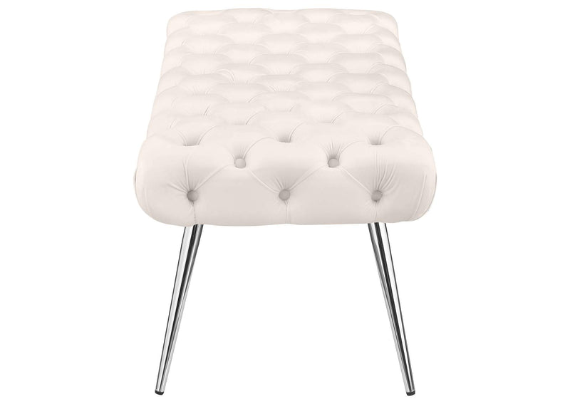 910334 Ella Upholstered Tufted Bench Stainless Steel Legs Ivory