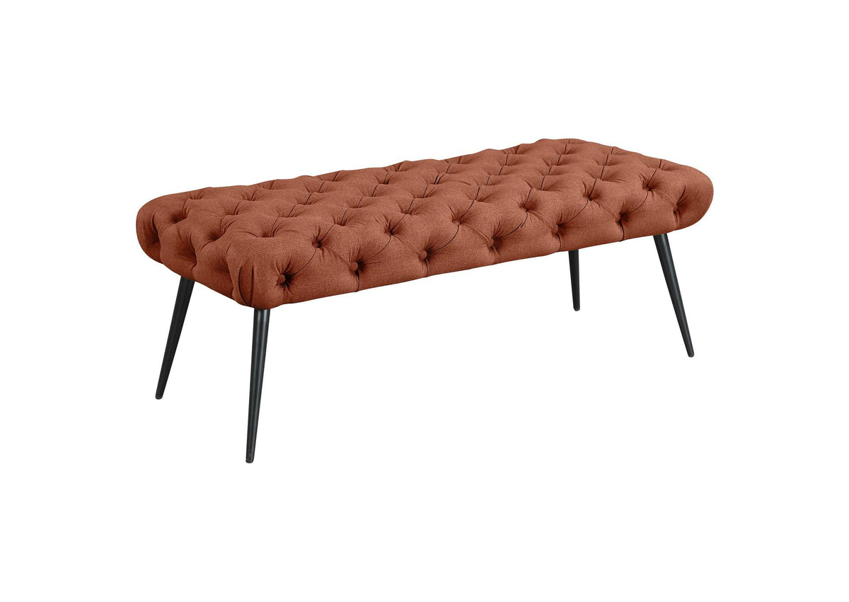 910335 Ella Upholstered Tufted Bench Metal Legs Rust