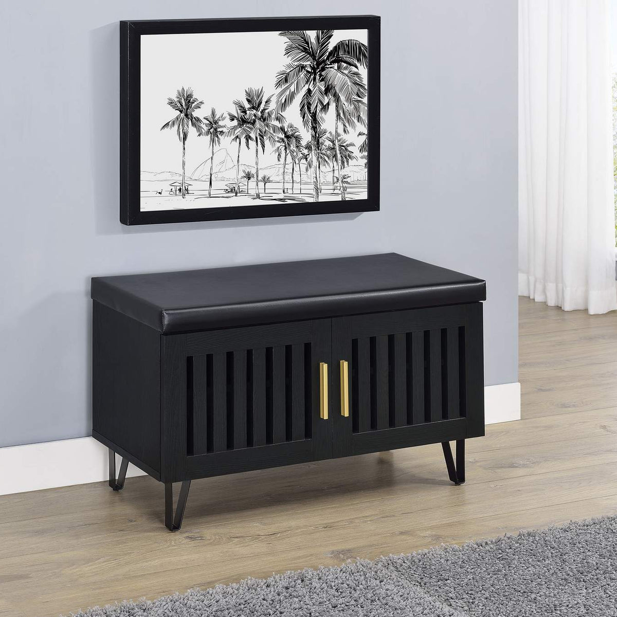 915152 Brixton 2-door Padded Entryway Shoe Storage Bench Black