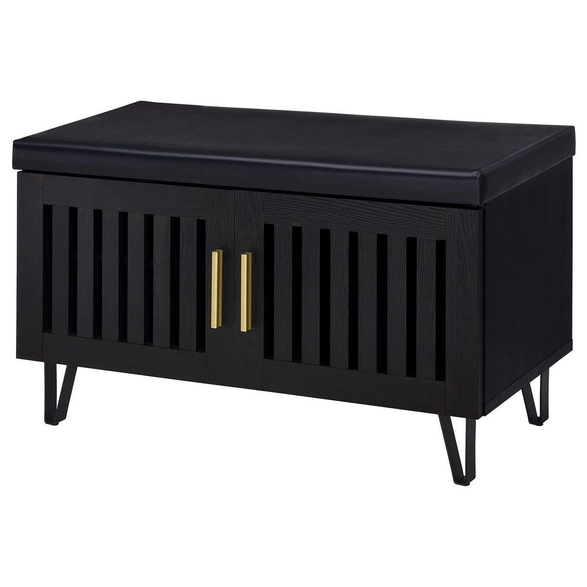 915152 Brixton 2-door Padded Entryway Shoe Storage Bench Black