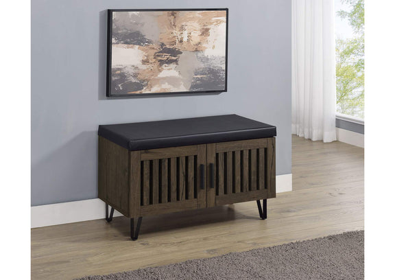915153 Brixton 2-door Padded Entryway Shoe Storage Bench Smoked Oak