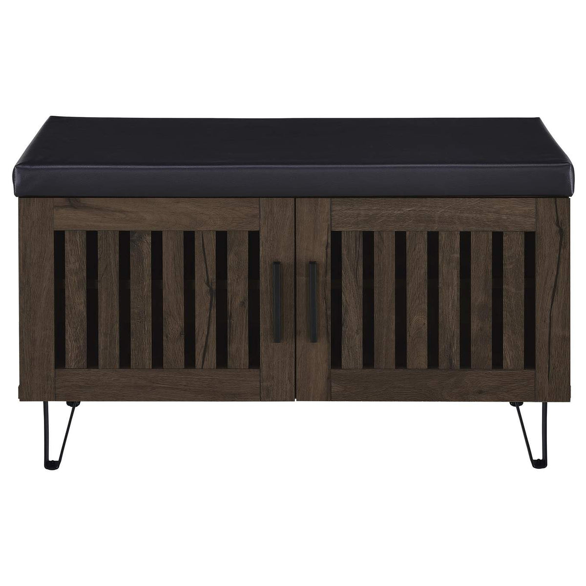 915153 Brixton 2-door Padded Entryway Shoe Storage Bench Smoked Oak