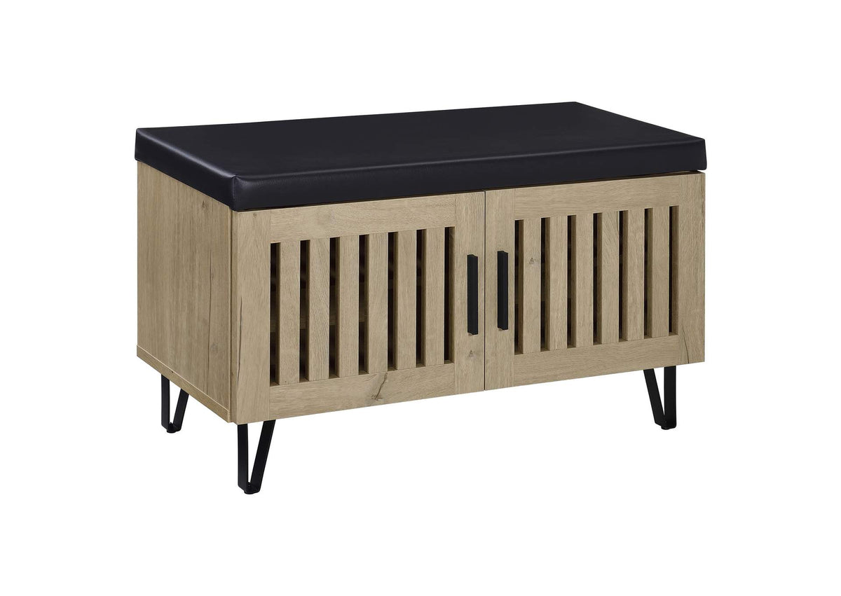 915154 Brixton 2-door Padded Entryway Shoe Storage Bench White Oak
