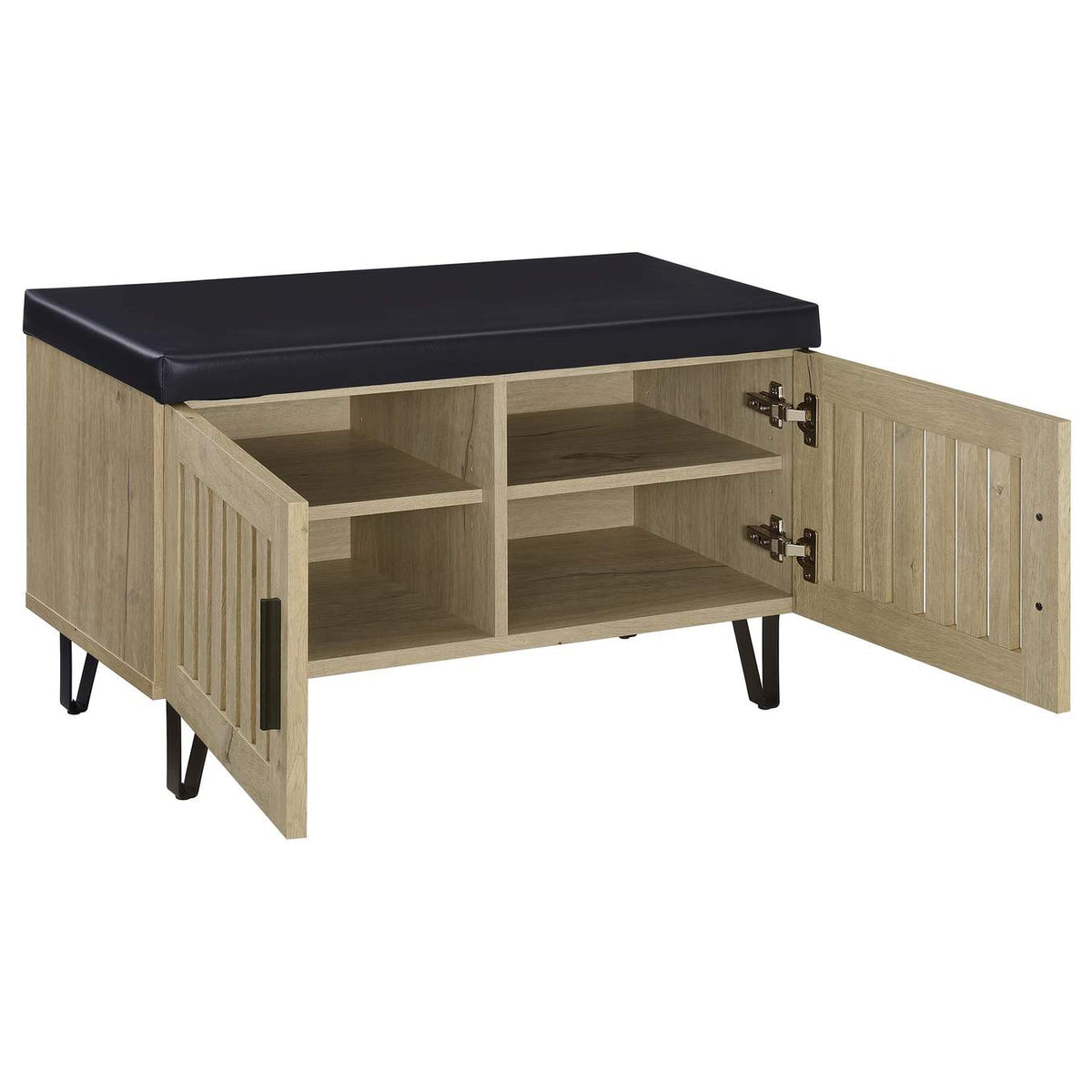 915154 Brixton 2-door Padded Entryway Shoe Storage Bench White Oak