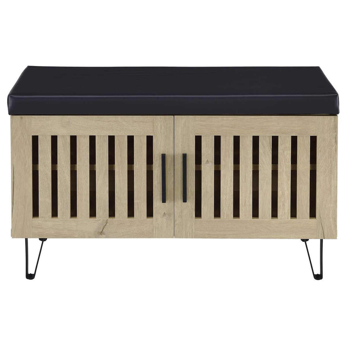 915154 Brixton 2-door Padded Entryway Shoe Storage Bench White Oak