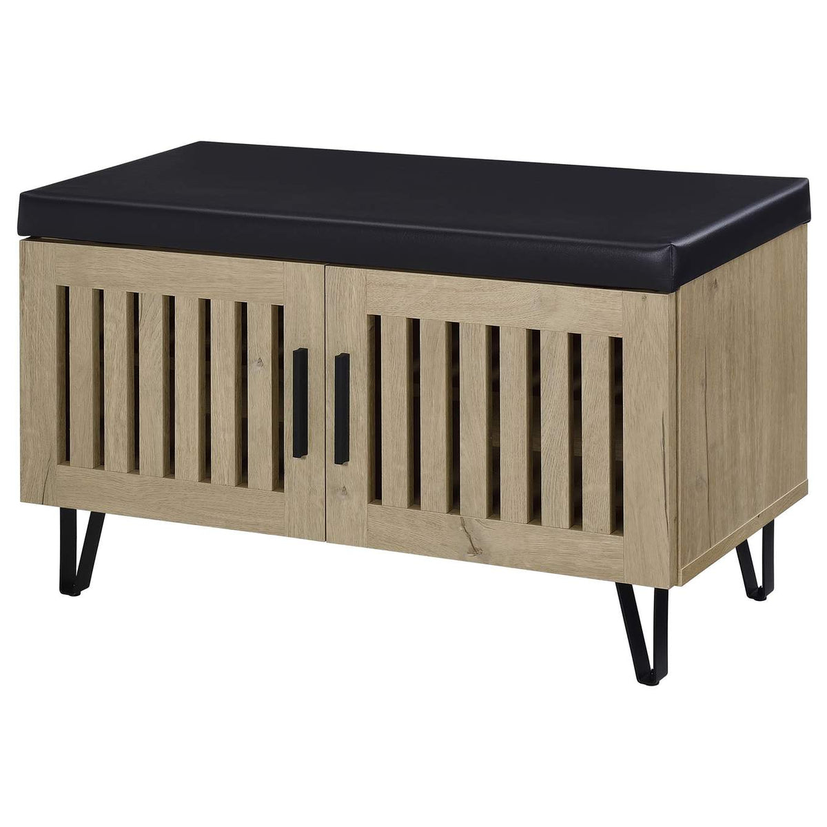 915154 Brixton 2-door Padded Entryway Shoe Storage Bench White Oak