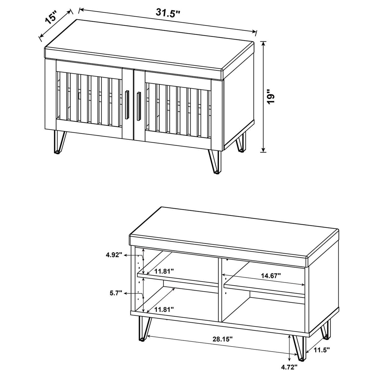 915154 Brixton 2-door Padded Entryway Shoe Storage Bench White Oak