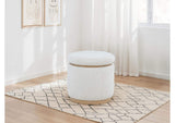 915423 Remuda Boucle Upholstered Round Storage Ottoman Ivory