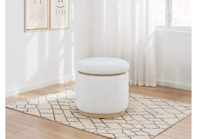 915423 Remuda Boucle Upholstered Round Storage Ottoman Ivory