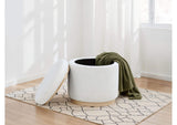 915423 Remuda Boucle Upholstered Round Storage Ottoman Ivory