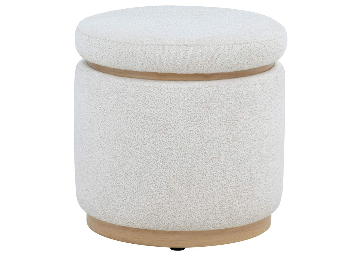 915423 Remuda Boucle Upholstered Round Storage Ottoman Ivory