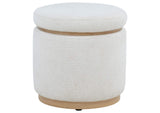 915423 Remuda Boucle Upholstered Round Storage Ottoman Ivory
