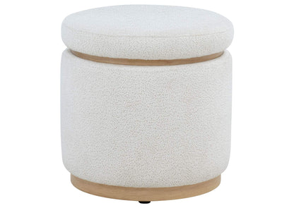 915423 Remuda Boucle Upholstered Round Storage Ottoman Ivory