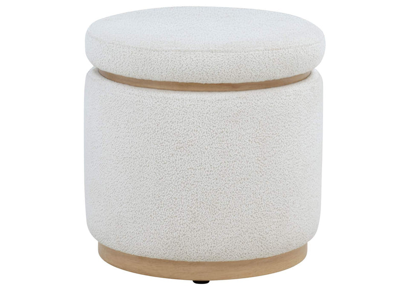 915423 Remuda Boucle Upholstered Round Storage Ottoman Ivory