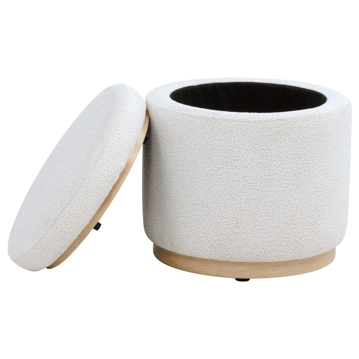 915423 Remuda Boucle Upholstered Round Storage Ottoman Ivory