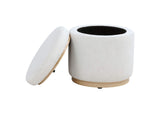 915423 Remuda Boucle Upholstered Round Storage Ottoman Ivory