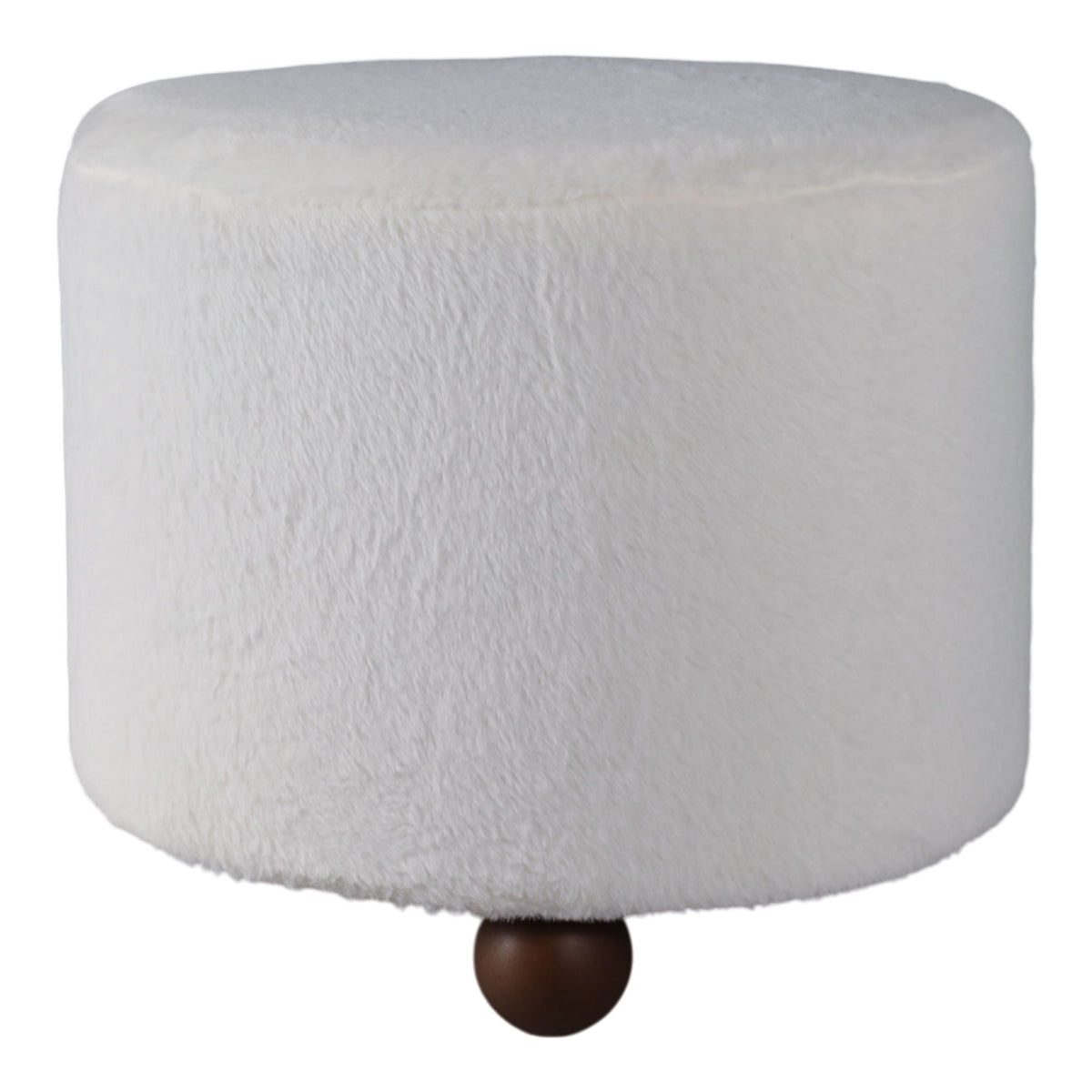20" Faux Fur Ottoman With Ball Feet - Ivory