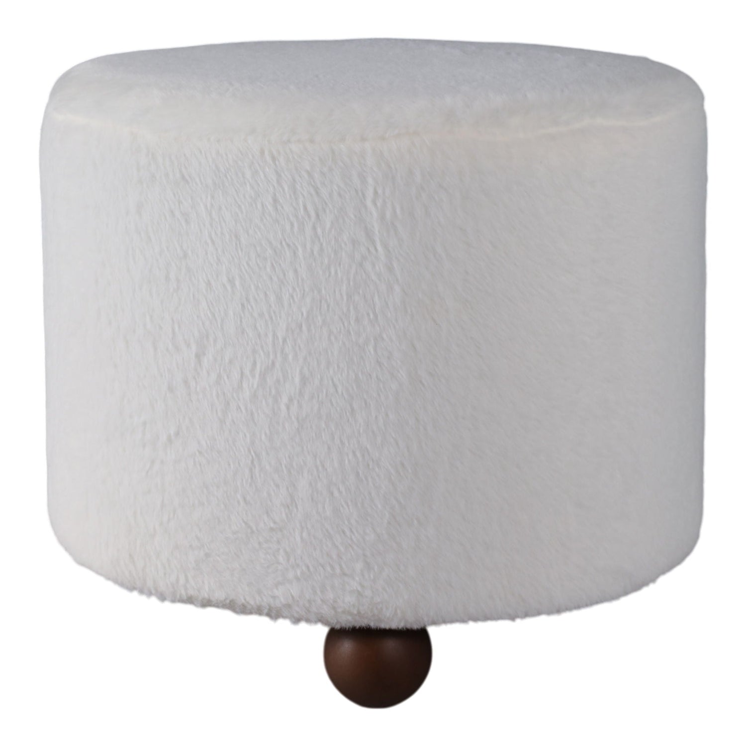 20" Faux Fur Ottoman With Ball Feet - Ivory
